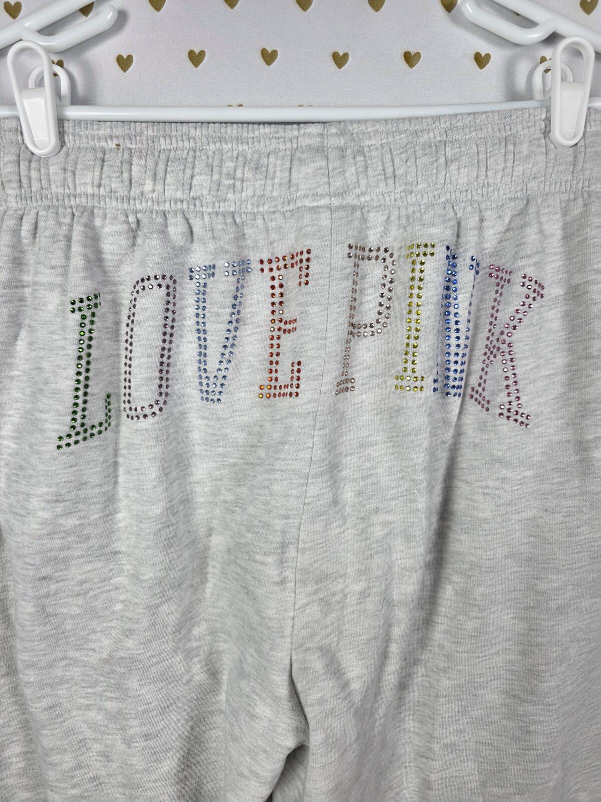 Victorias Secret PINK LOVE Rainbow Bling Studded Sweats Tee Shirt 2pc SET SMALL