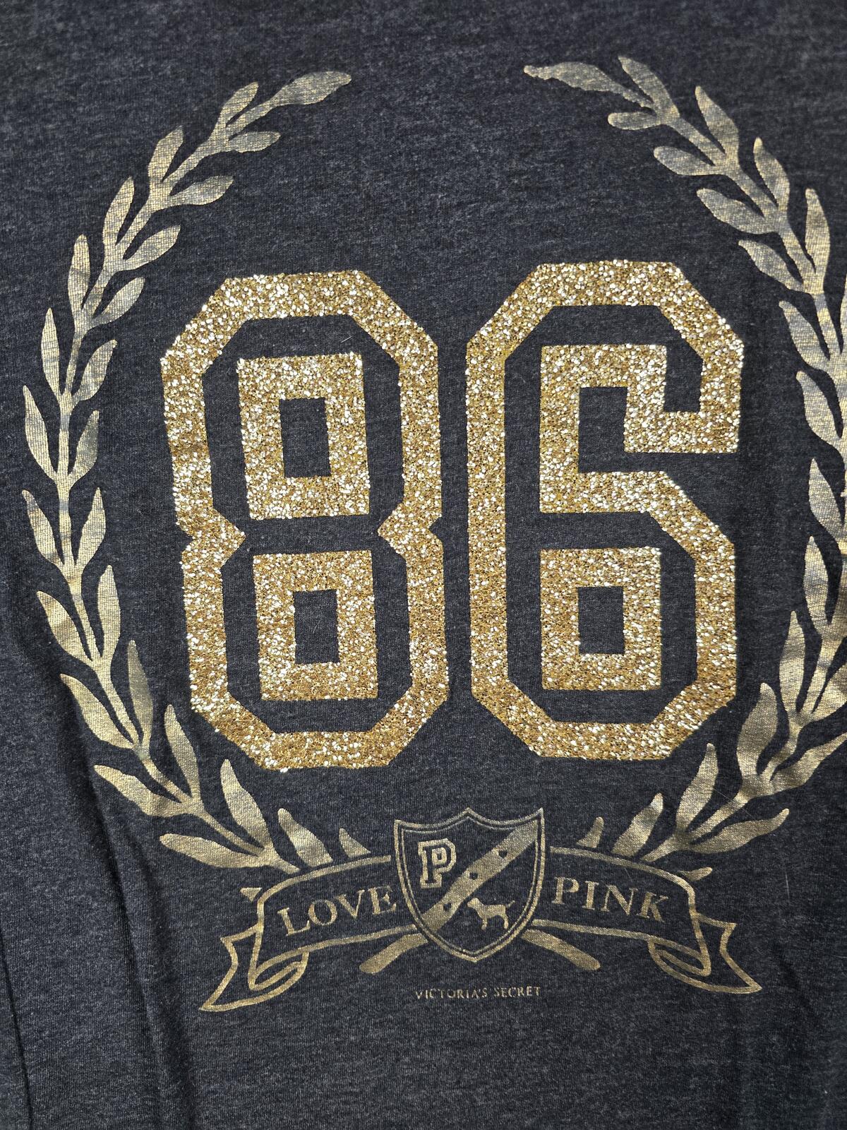 Victorias Secret PINK BLING GLITTER 86 Crest Logo vintage y2k Tee shirt MEDIUM