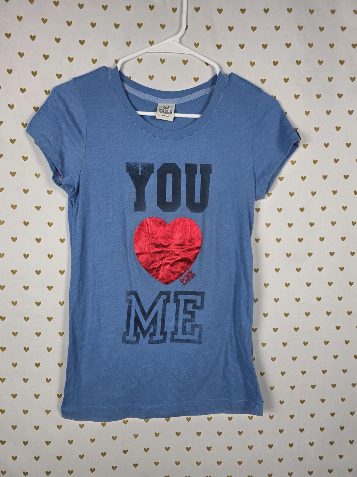 Victorias Secret PINK YOU LOVE ME Vintage Y2k Tee shirt Blue MEDIUM