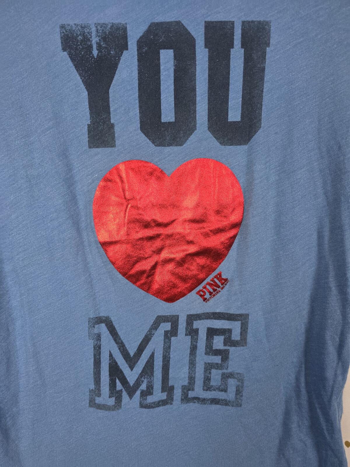 Victorias Secret PINK YOU LOVE ME Vintage Y2k Tee shirt Blue MEDIUM