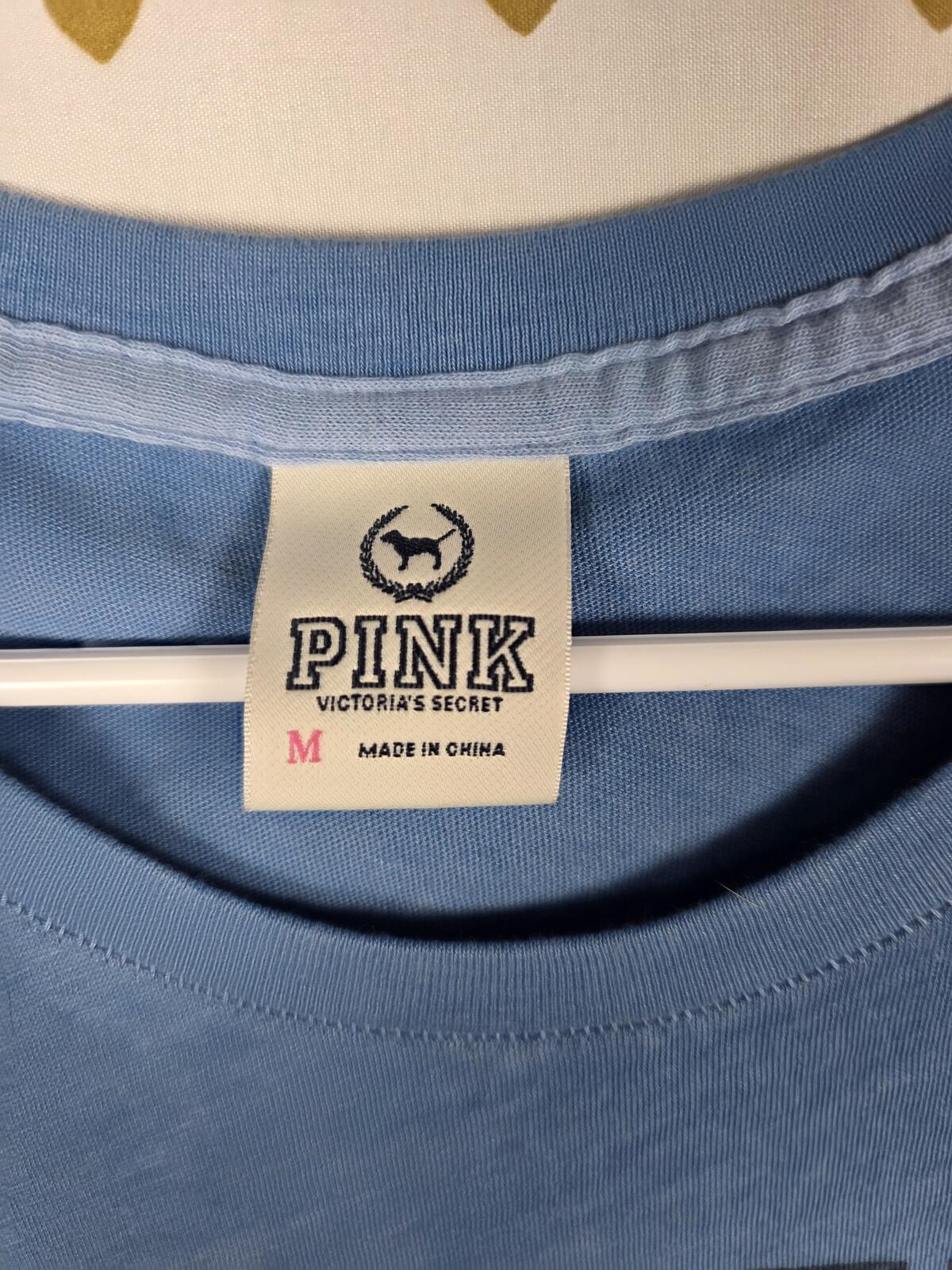 Victorias Secret PINK YOU LOVE ME Vintage Y2k Tee shirt Blue MEDIUM