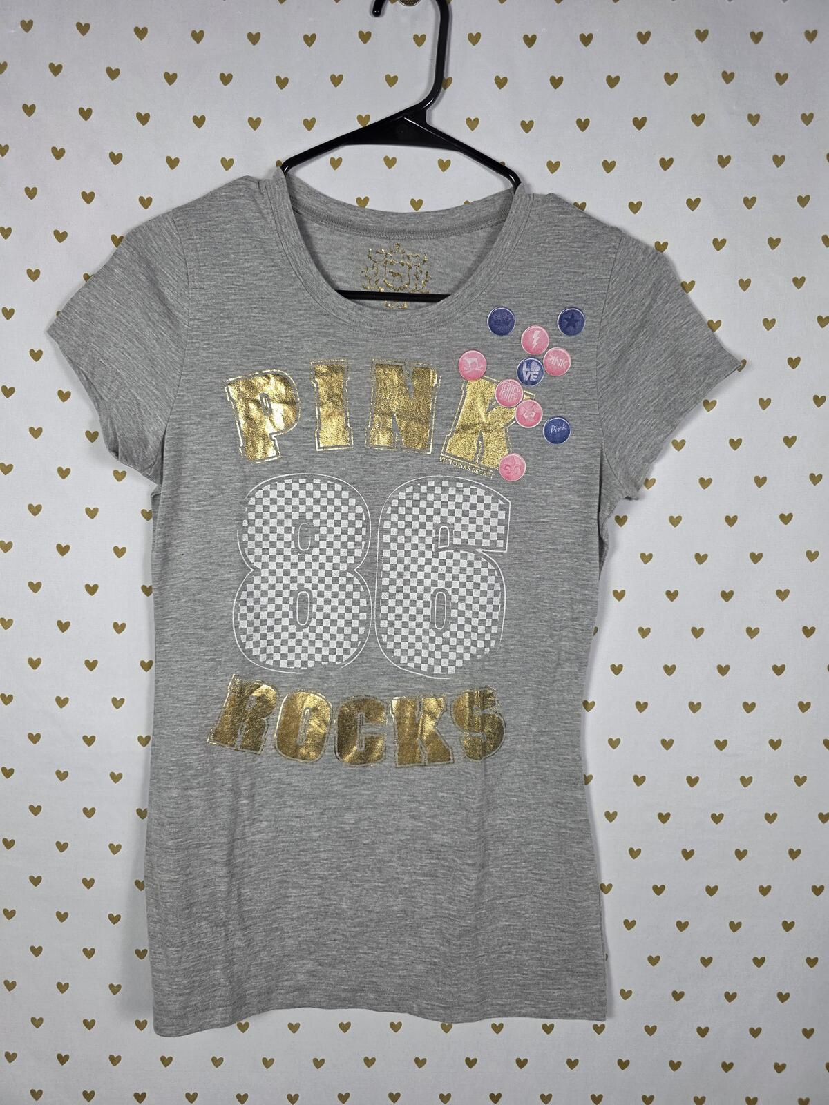 Victorias Secret PINK Vintage y2k ROCKS HTF Tee Shirt grey 86 MEDIUM