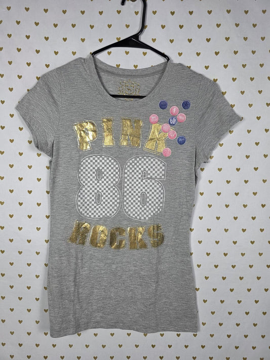 Victorias Secret PINK Vintage y2k ROCKS HTF Tee Shirt grey 86 MEDIUM
