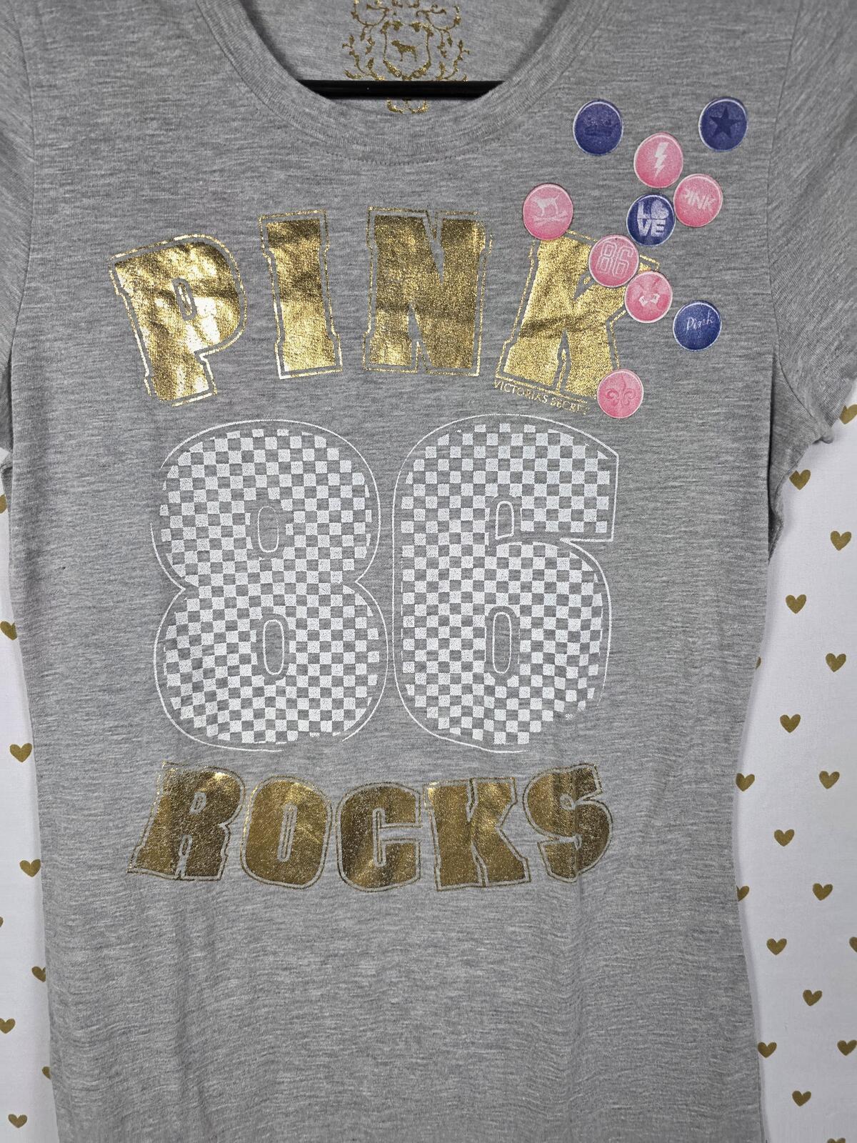 Victorias Secret PINK Vintage y2k ROCKS HTF Tee Shirt grey 86 MEDIUM