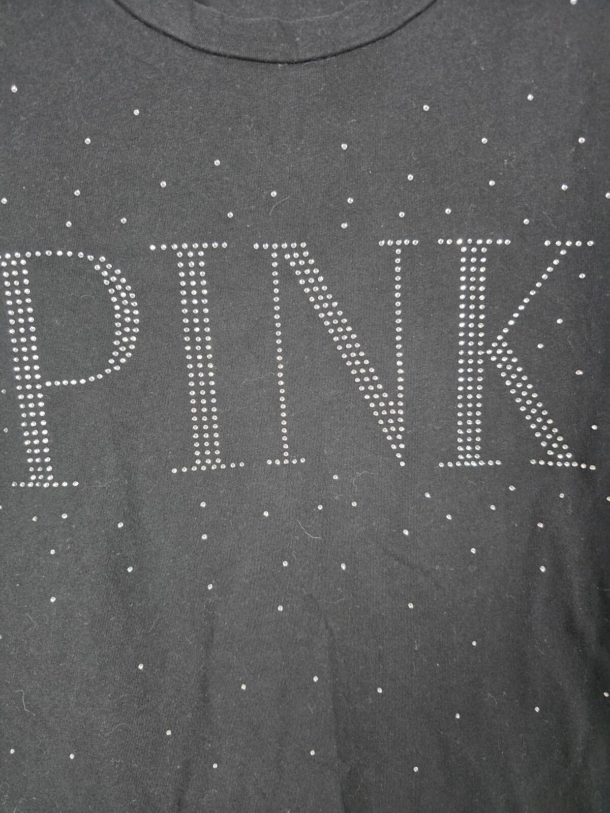 Victorias Secret PINK Bling Studded Black Tee Shirt Rhinestone Large