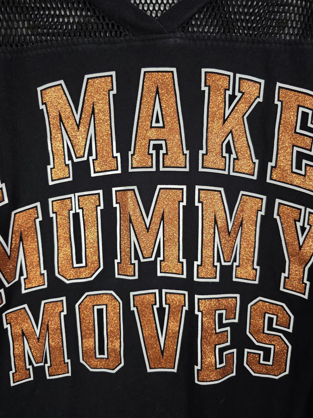 PINK Victoria's Secret I Make Mummy Moves Halloween Mesh Jersey Tee Black LARGE