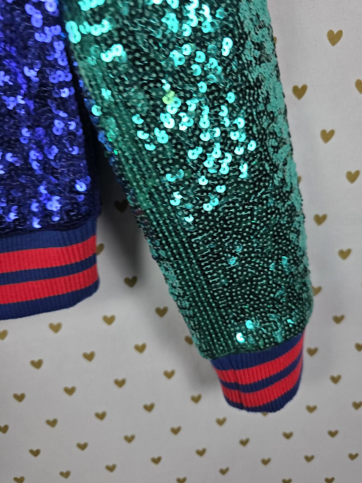 Victoria's Secret PINK Sequin Bomber Jacket Blue Green Red Love Varsity SMALL
