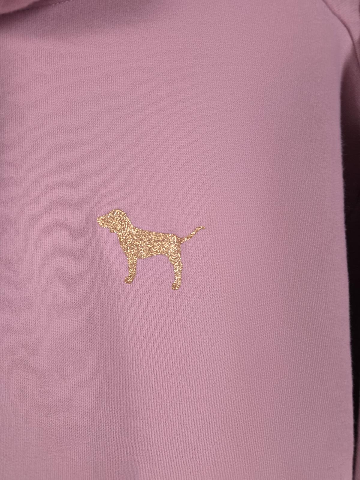 Victorias Secret Pink GLITTER BLING Pullover Crest logo Sweater Hoodie LARGE