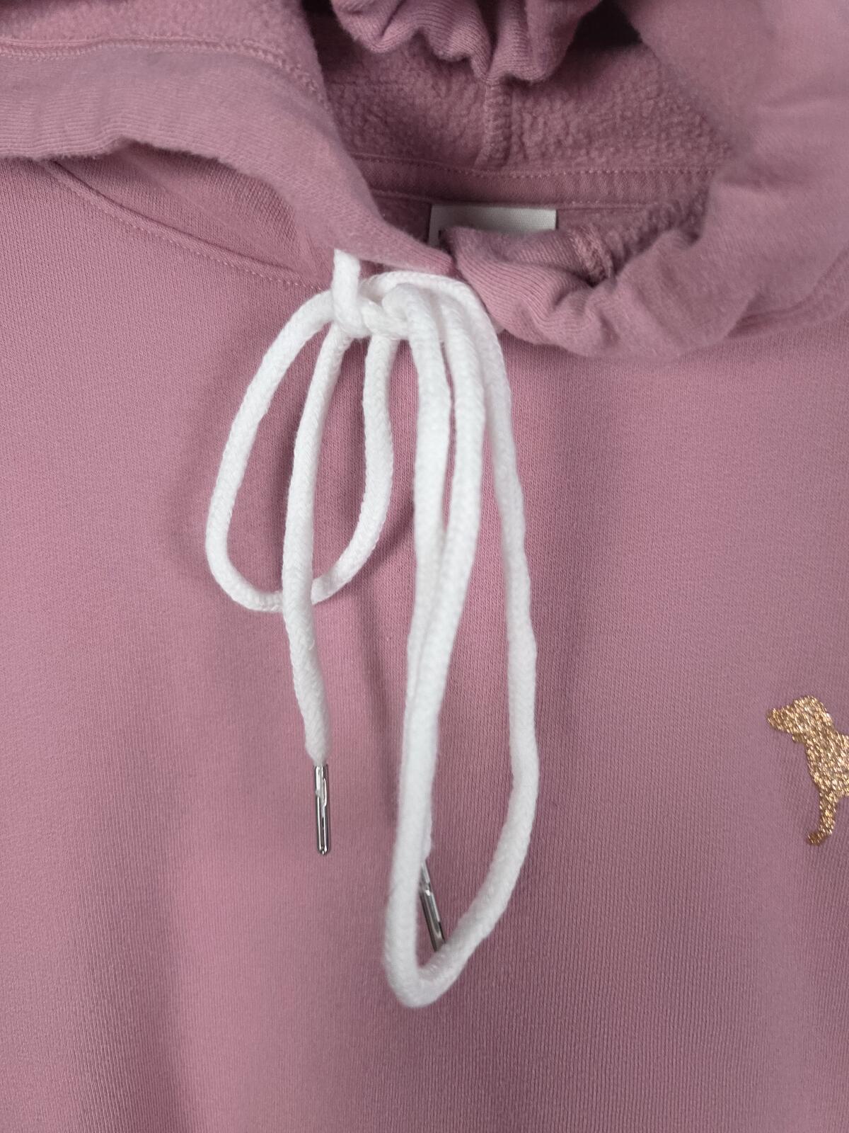 Victorias Secret Pink GLITTER BLING Pullover Crest logo Sweater Hoodie LARGE