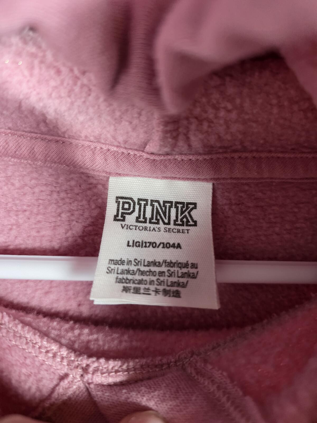 Victorias Secret Pink GLITTER BLING Pullover Crest logo Sweater Hoodie LARGE