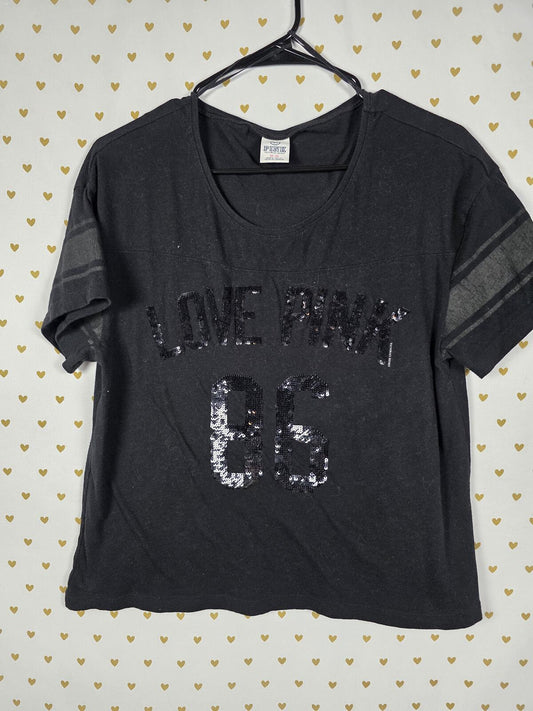 Victorias Secret PINK Vintage Sequined BLING Tee shirt Slouchy Oversized MEDIUM