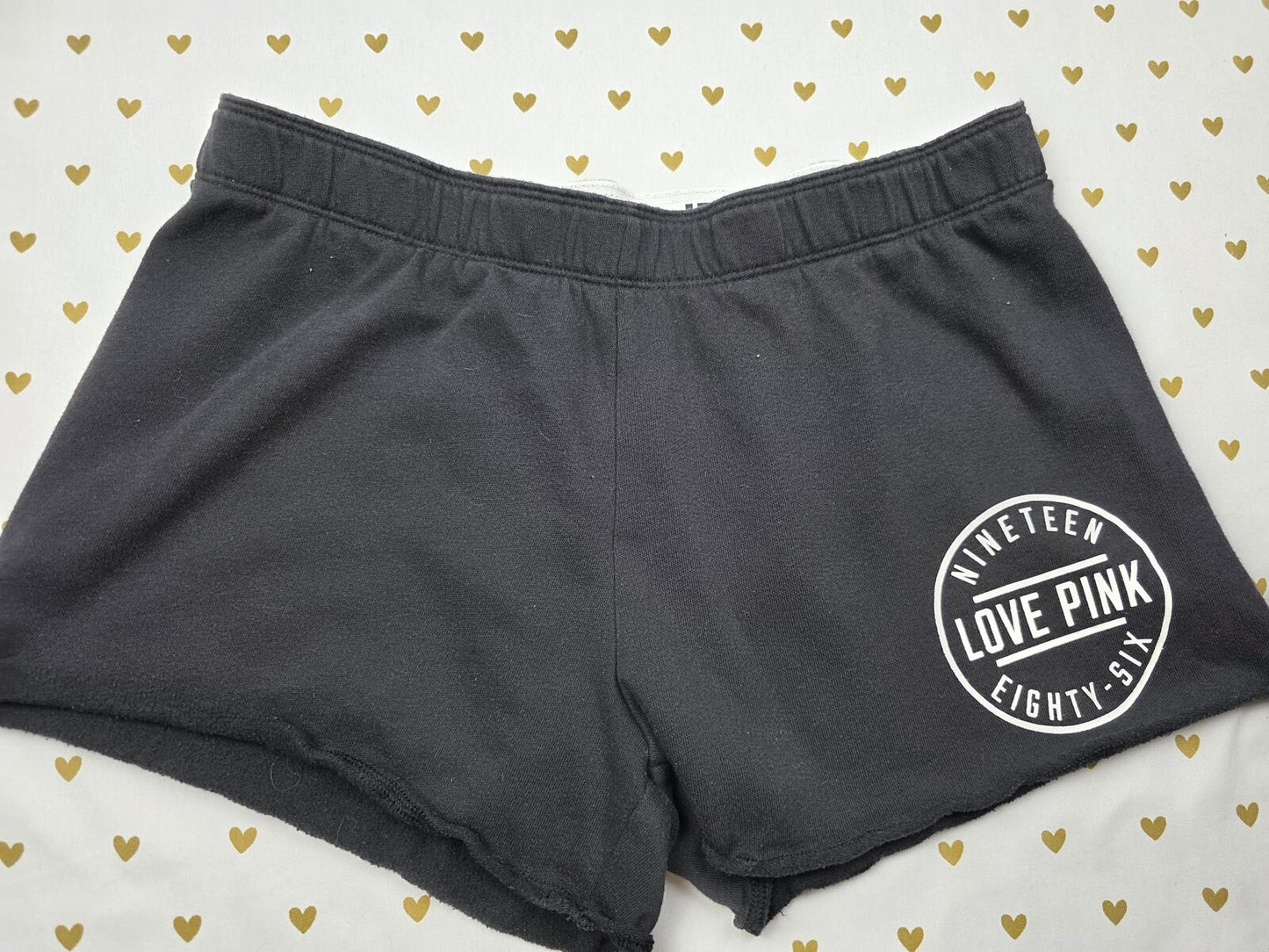 Victorias Secret PINK Black Love Foldover Cute Sweat Shorts SMALL