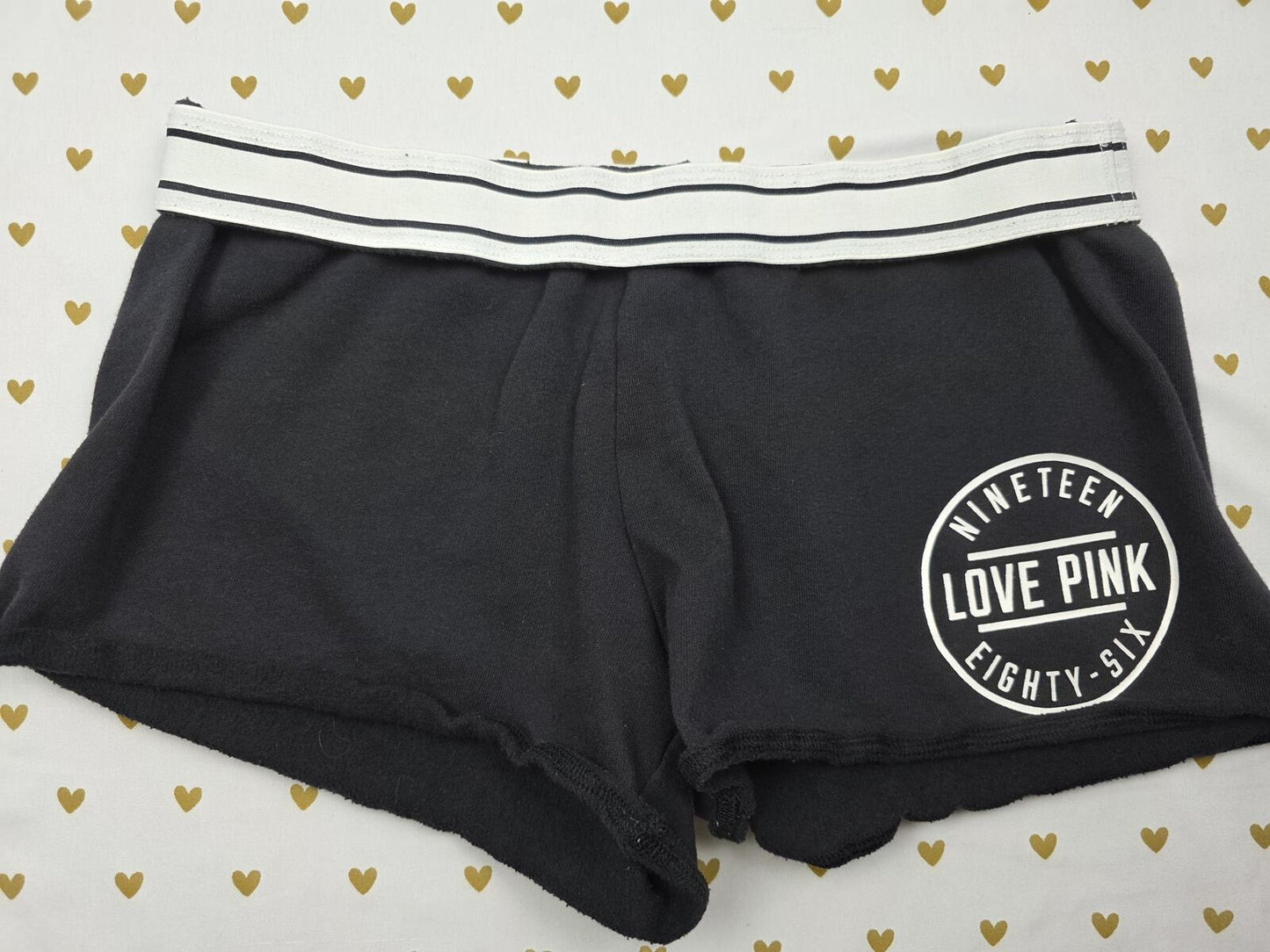 Victorias Secret PINK Black Love Foldover Cute Sweat Shorts SMALL
