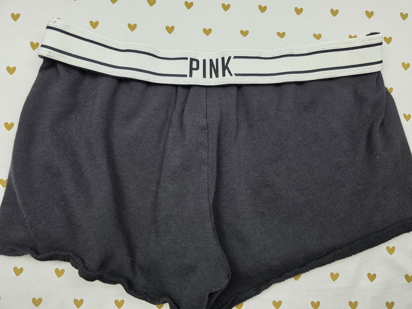 Victorias Secret PINK Black Love Foldover Cute Sweat Shorts SMALL