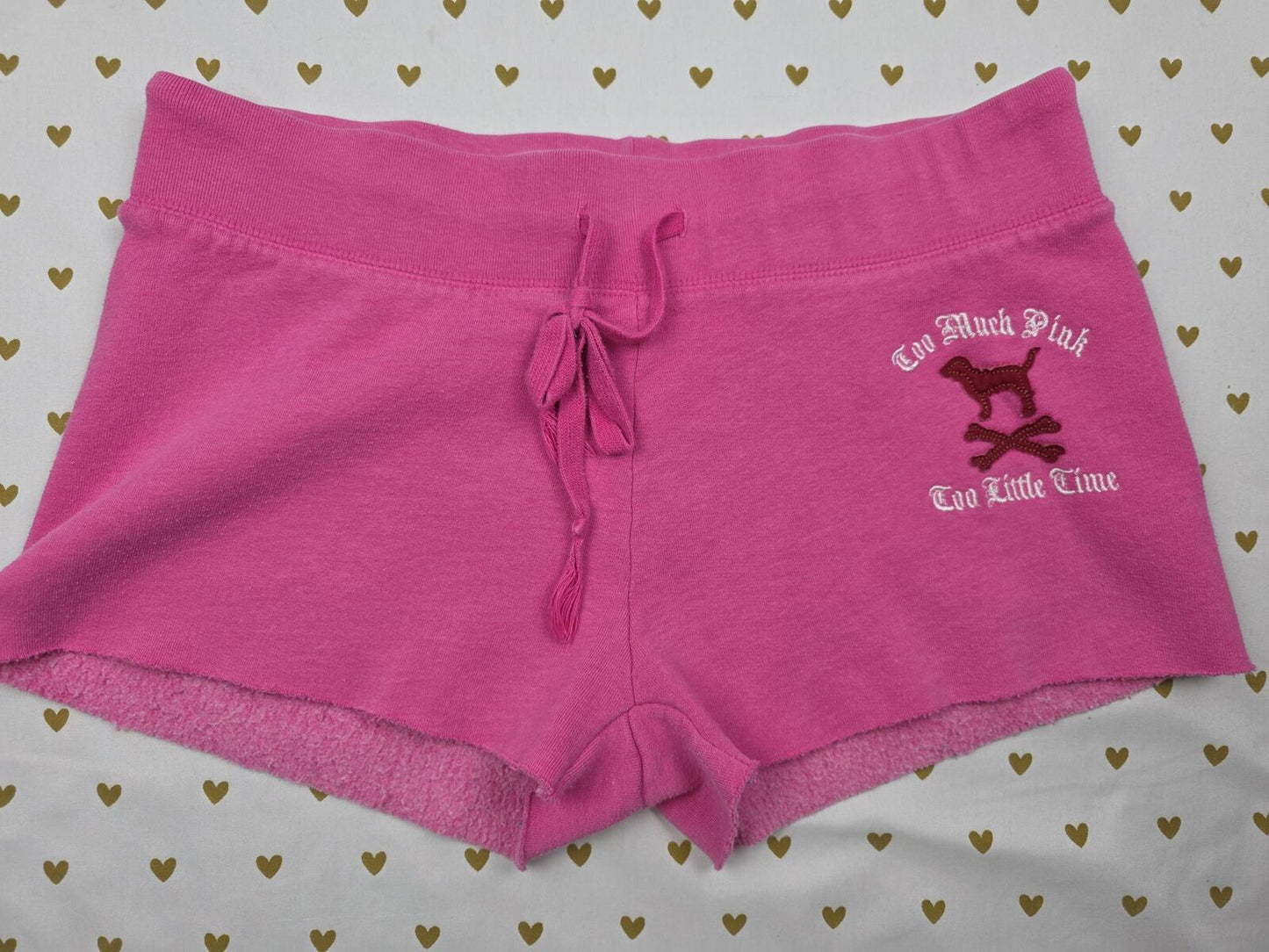 Victorias Secret PINK TOO MUCH TOO LITTLE TIME Vintage Sweat Shorts Logo butt SM