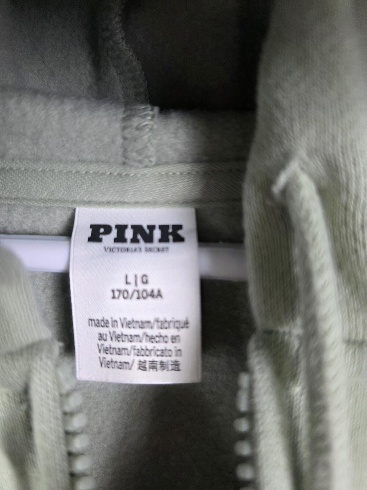 Victorias Secret Pink Logo Full zip sage green hoodie jacket LARGE