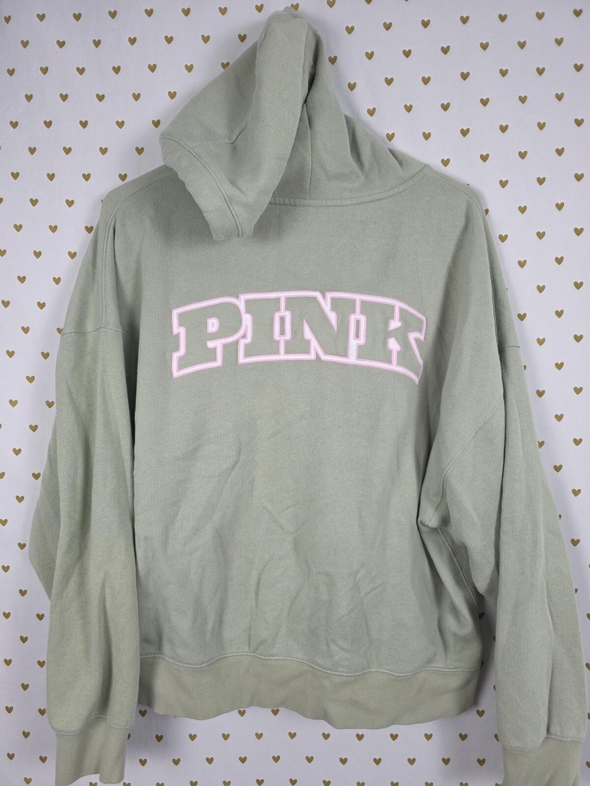 Victorias Secret Pink Logo Full zip sage green hoodie jacket LARGE