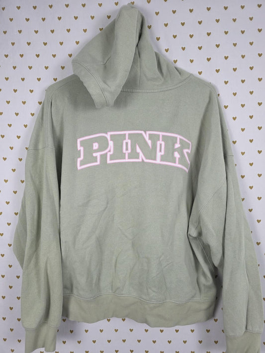 Victorias Secret Pink Logo Full zip sage green hoodie jacket LARGE