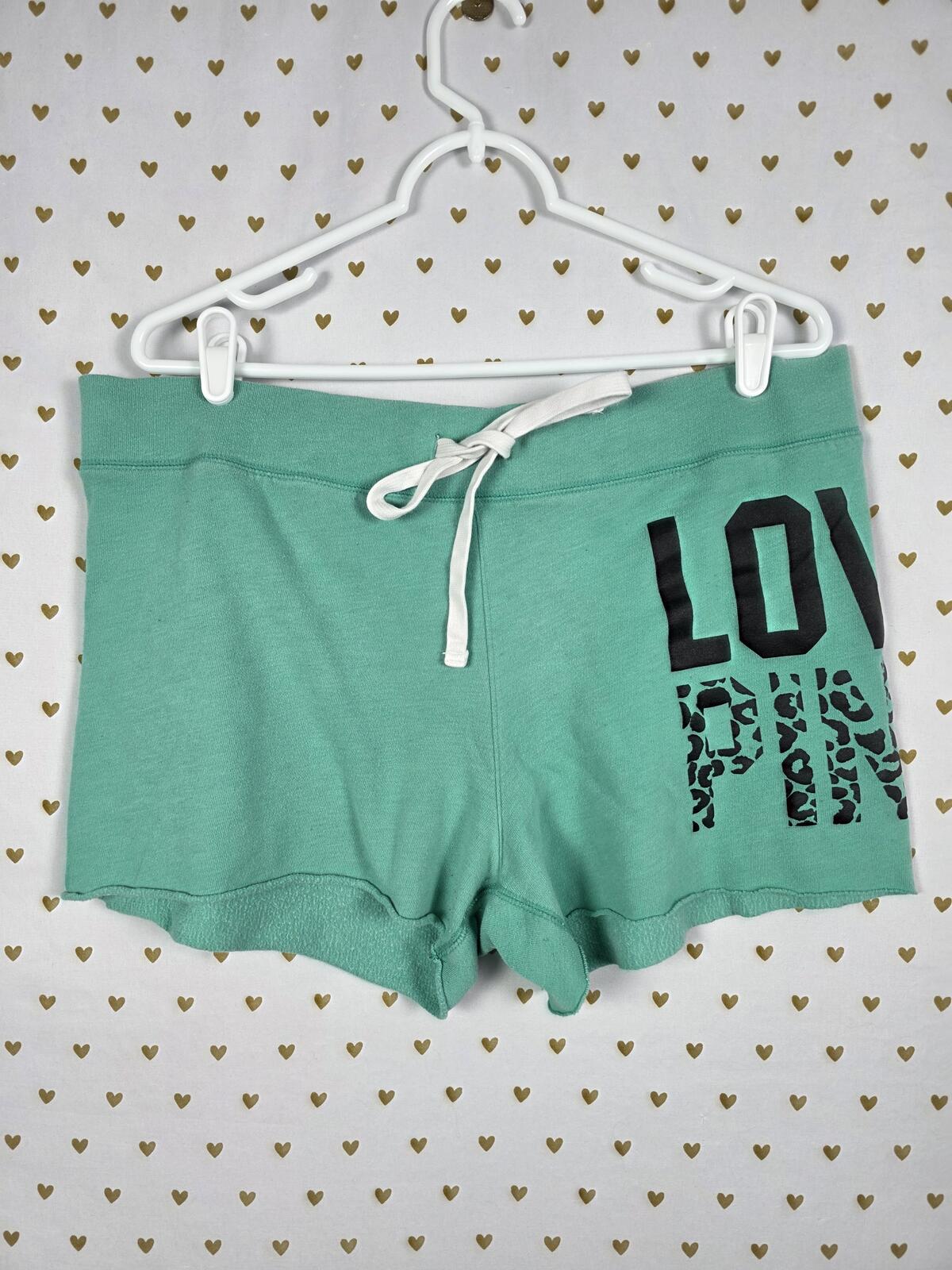 Victorias Secret PINK Green Vintage Cheetah leopard Sweat shorts LOVE HTF LARGE
