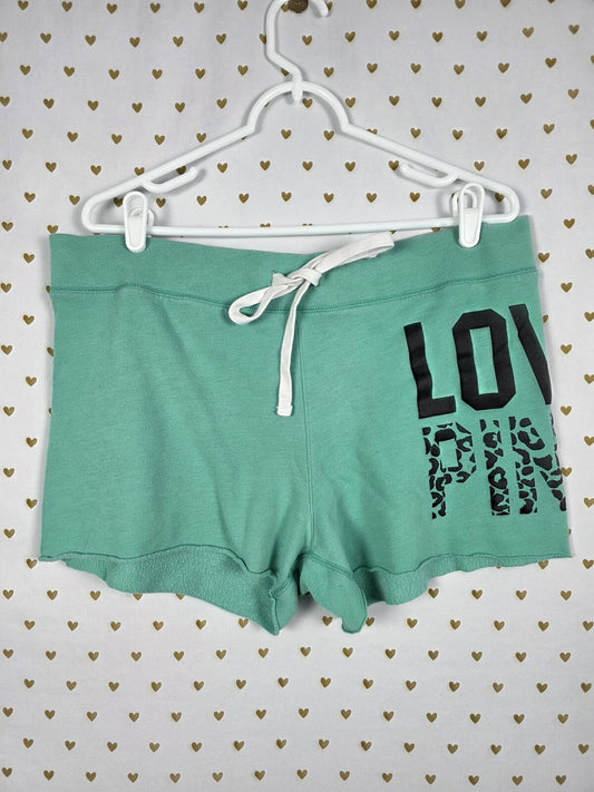 Victorias Secret PINK Green Vintage Cheetah leopard Sweat shorts LOVE HTF LARGE