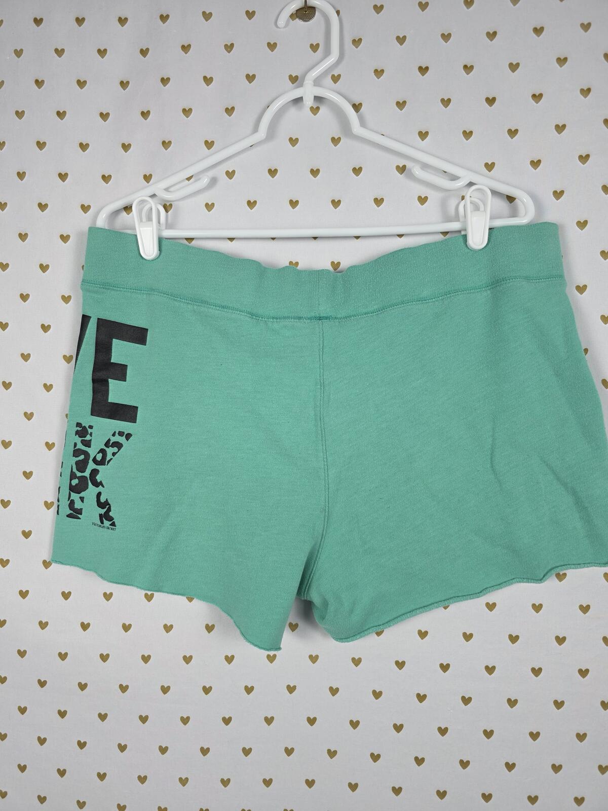 Victorias Secret PINK Green Vintage Cheetah leopard Sweat shorts LOVE HTF LARGE