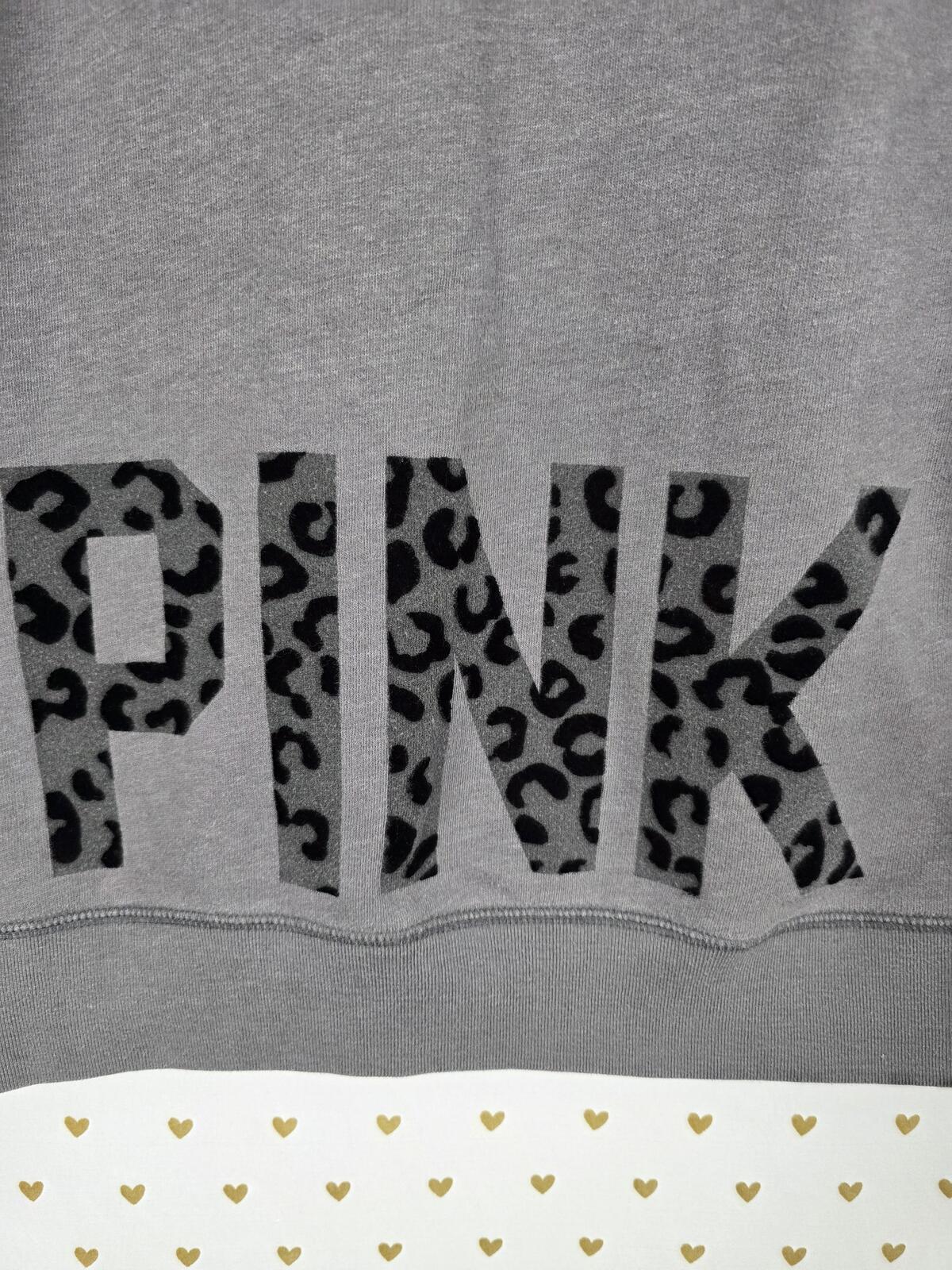 Victorias Secret Pink Vintage y2k Grey Cheetah Leopard Sweater Shirt Logo Medium