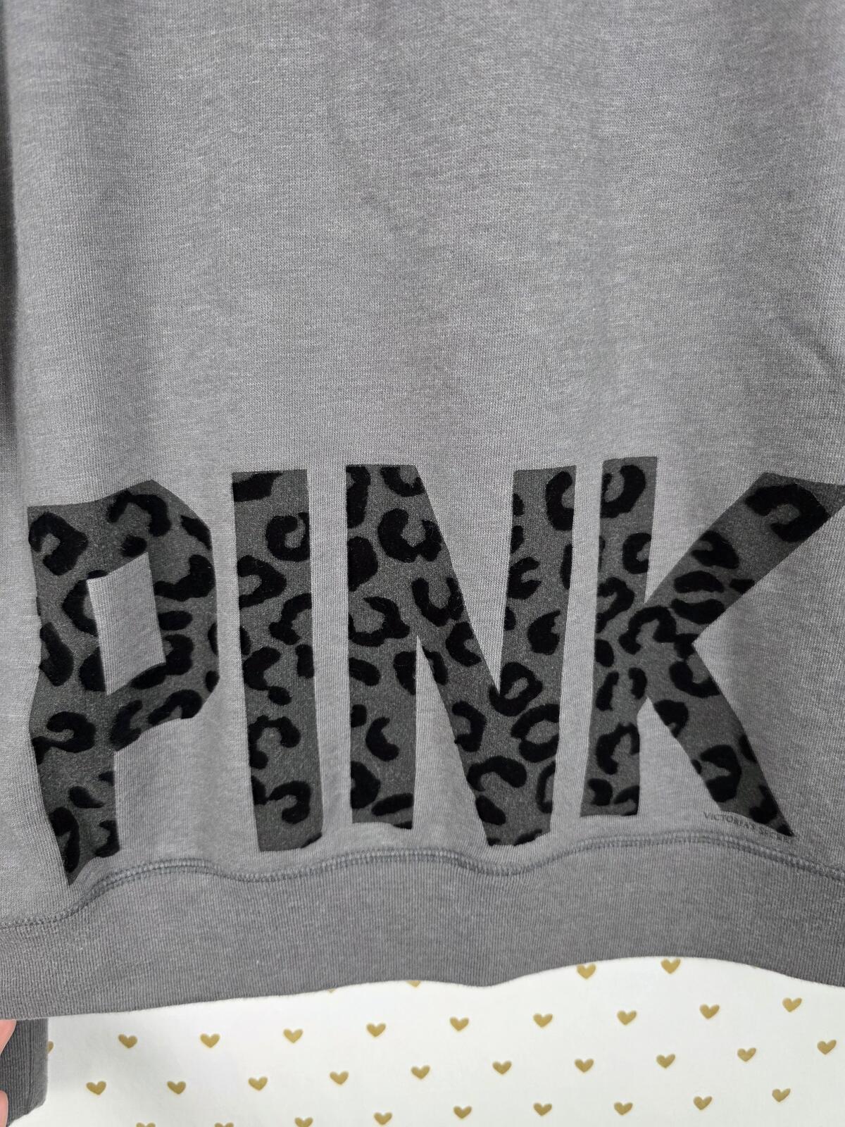 Victorias Secret Pink Vintage y2k Grey Cheetah Leopard Sweater Shirt Logo LARGE