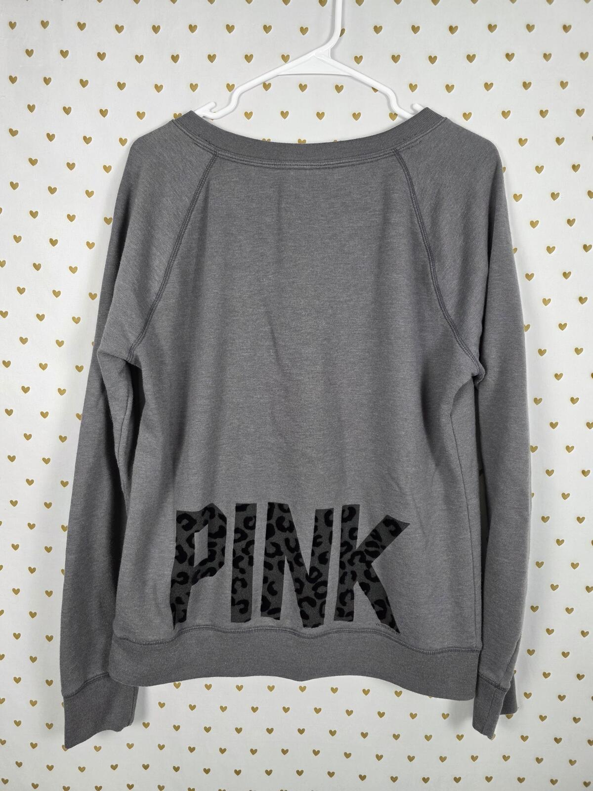 Victorias Secret Pink Vintage y2k Grey Cheetah Leopard Sweater Shirt Logo LARGE