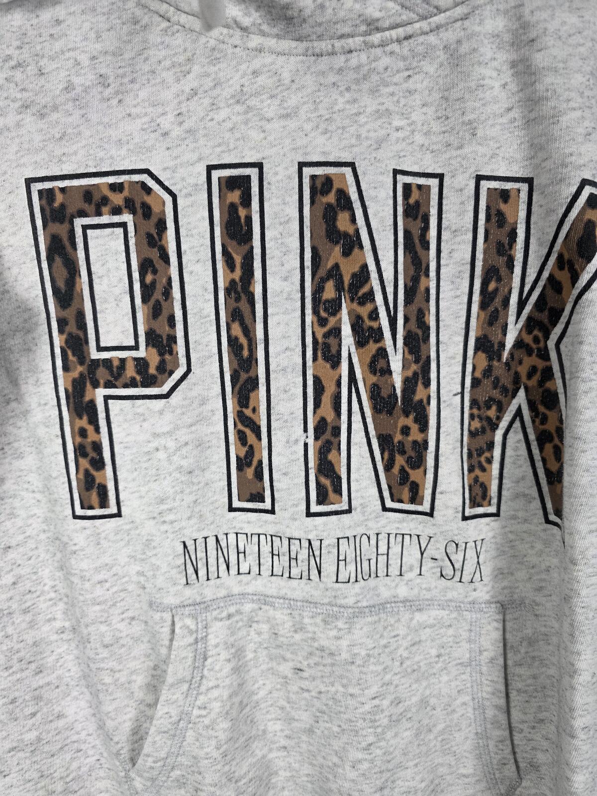Victorias Secret Pink Cheetah Leopard Hoodie Sweater Pullover Grey MEDIUM