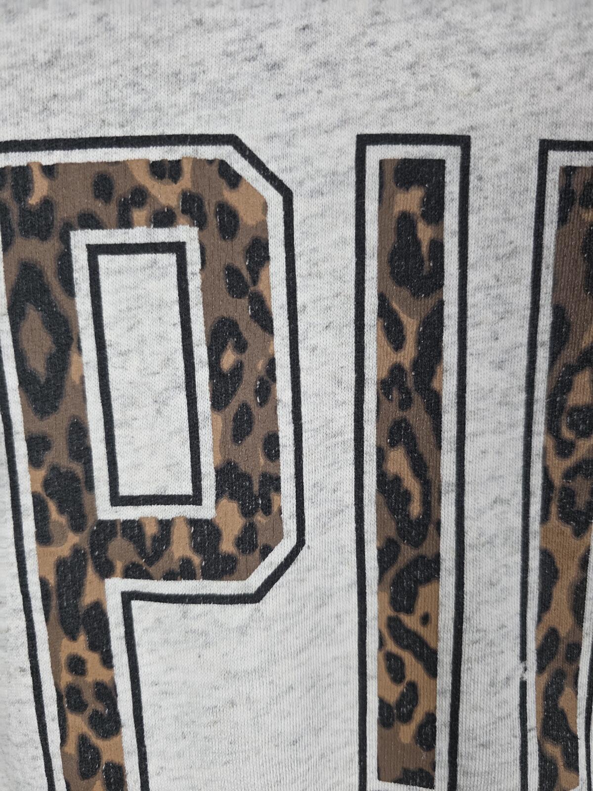 Victorias Secret Pink Cheetah Leopard Hoodie Sweater Pullover Grey MEDIUM
