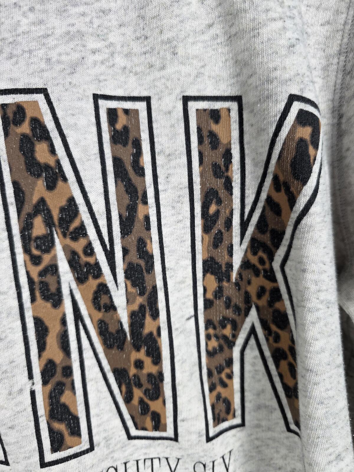 Victorias Secret Pink Cheetah Leopard Hoodie Sweater Pullover Grey MEDIUM