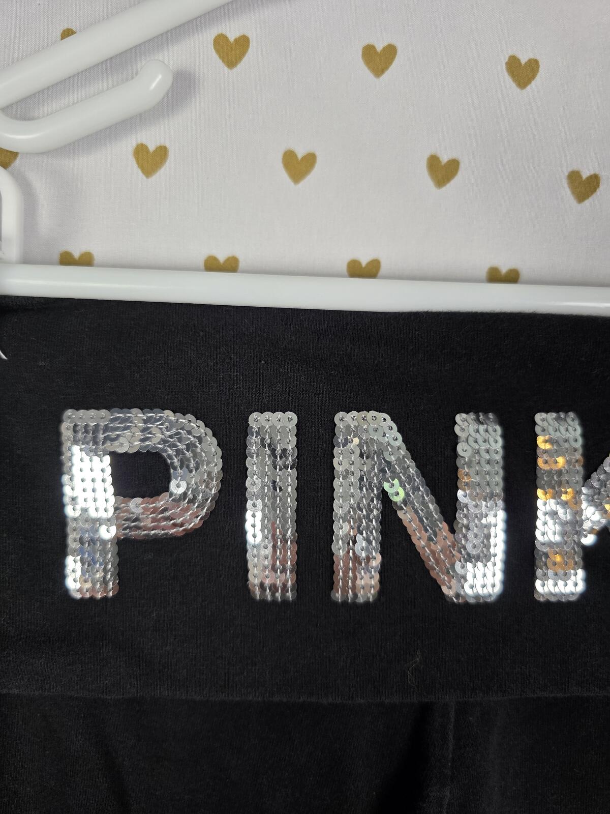 Victorias Secret PINK BLING heart FOLDOVER Yoga Pants FLARE Campus Originals SM