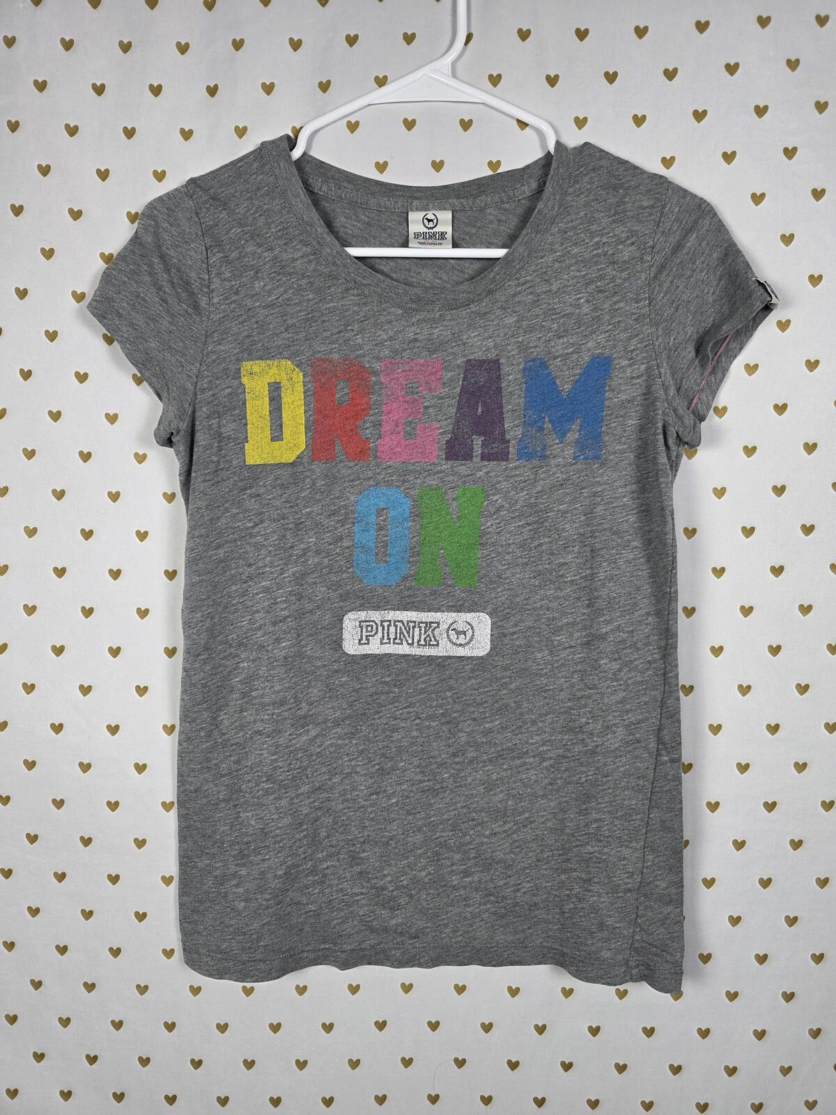 Victorias Secret PINK DREAM ON vintage y2k rainbow logo tee shirt MEDIUM