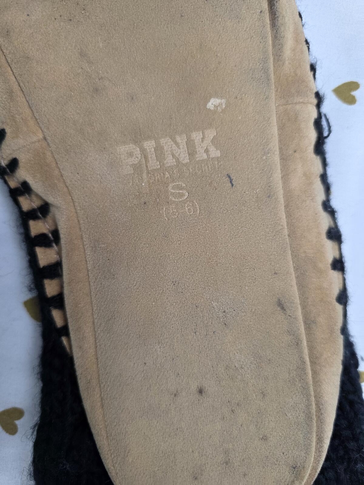 Victoria's Secret PINK Slipper Socks Booties Black Knit LOVE PINK Embroidered SM
