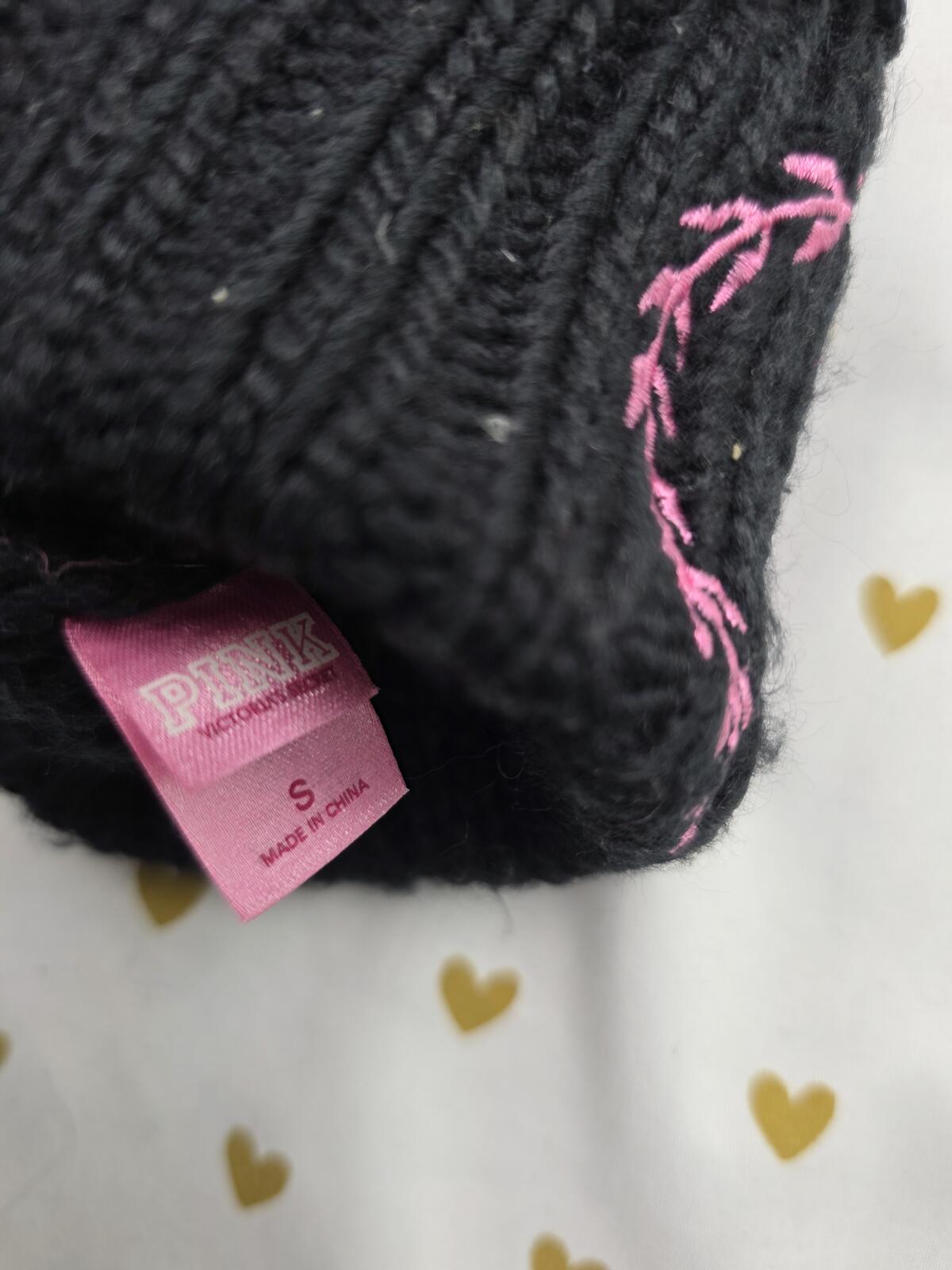 Victoria's Secret PINK Slipper Socks Booties Black Knit LOVE PINK Embroidered SM