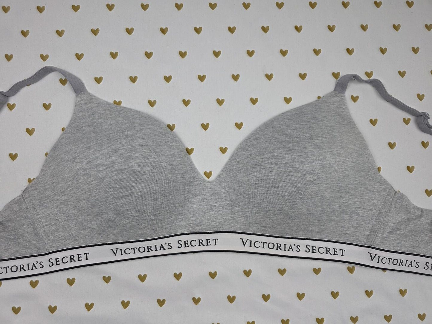 Victorias Secret Grey Logo strap wireless grey  T shirt Lightly lined bra 36D