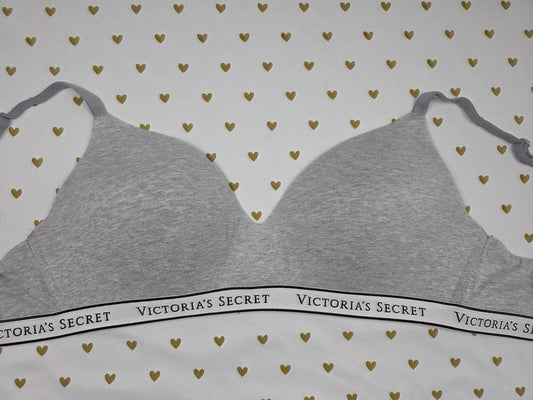 Victorias Secret Grey Logo strap wireless grey  T shirt Lightly lined bra 36D