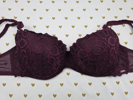 Victorias Secret PINK Maroon Date Push Up Bra 32DD