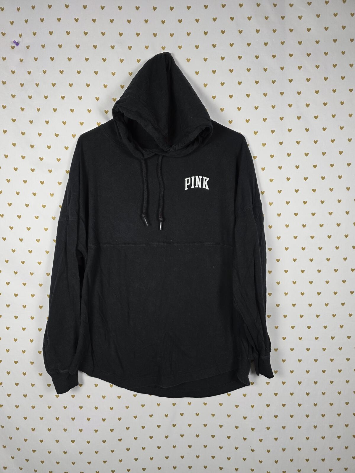 Victorias Secret Pink Gold Glitter Hooded Long sleeve tee Shirt Black XS oversz