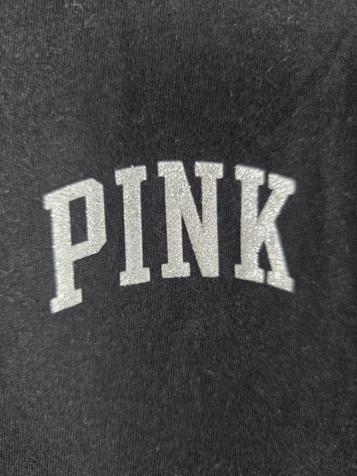Victorias Secret Pink Gold Glitter Hooded Long sleeve tee Shirt Black XS oversz