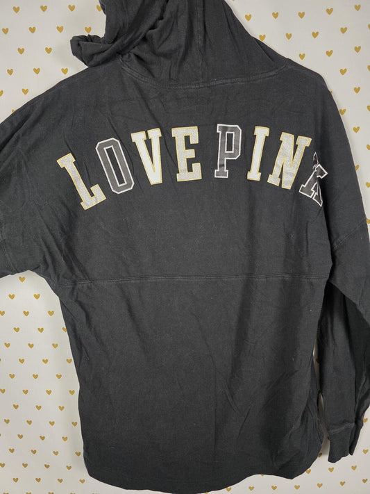 Victorias Secret Pink Gold Glitter Hooded Long sleeve tee Shirt Black XS oversz