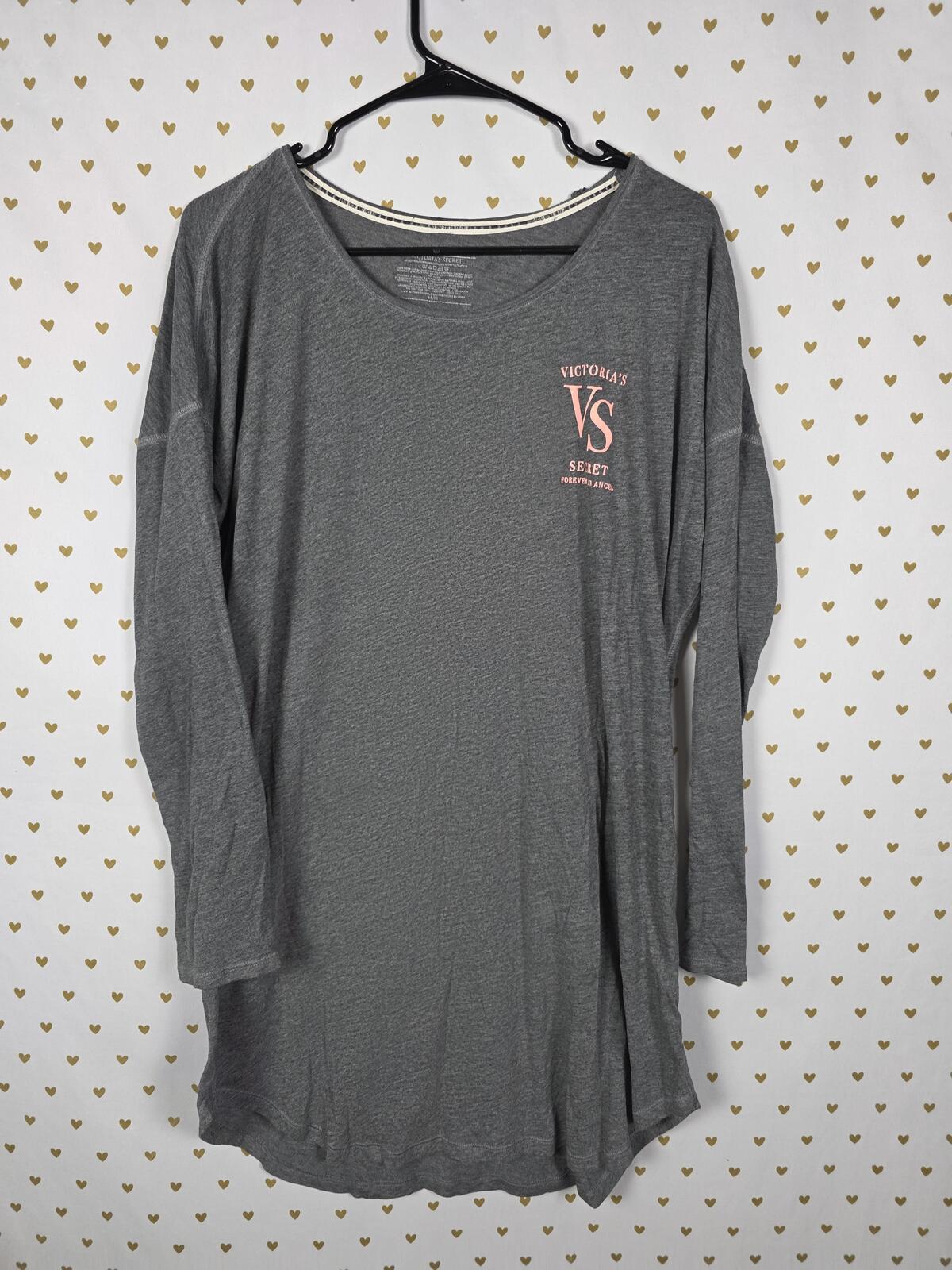 Victorias Secret Grey Super Soft Logo Long Sleeve Nightgown Sleep Shirt Pajama M