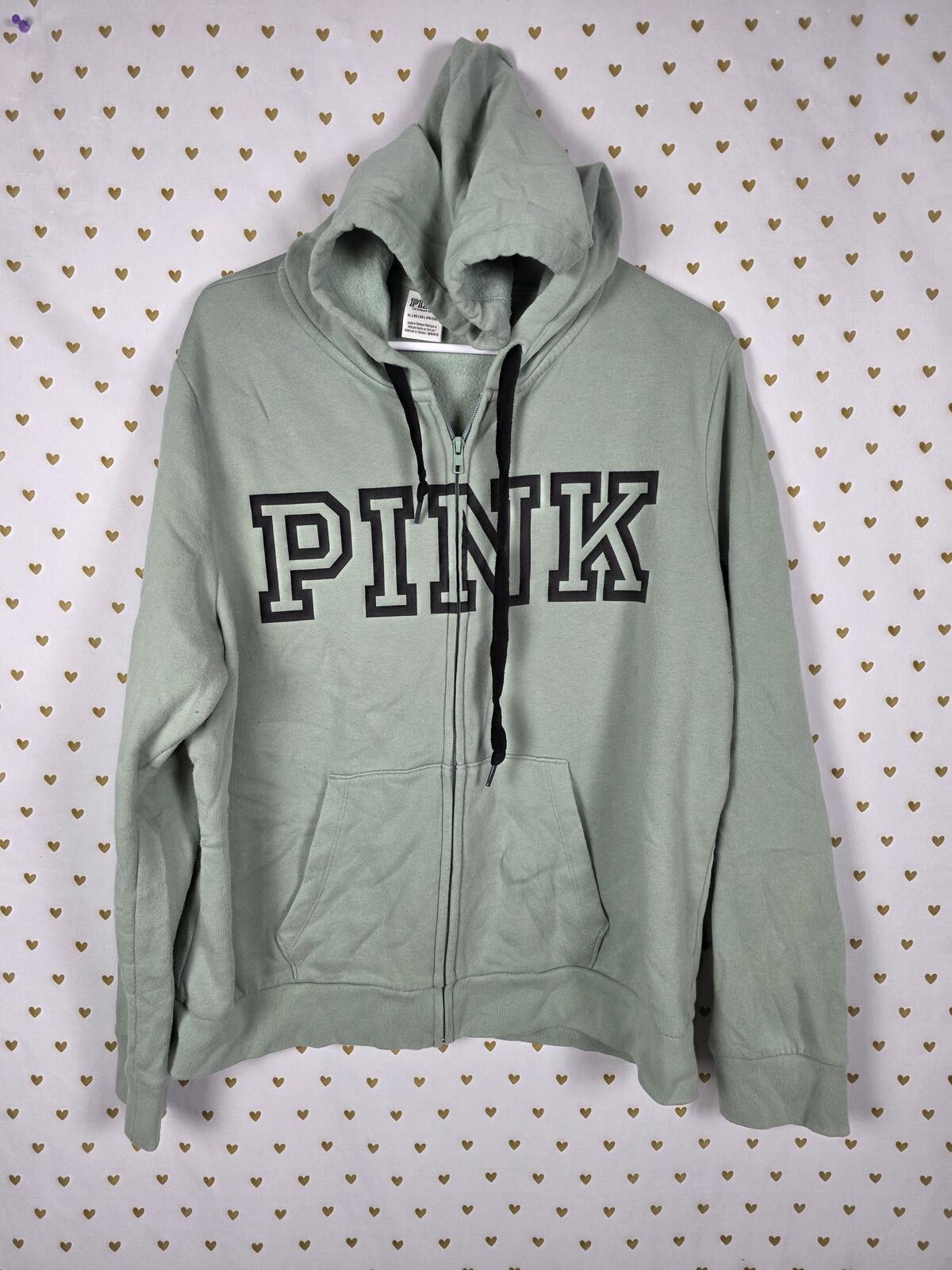 Victorias Secret Pink sage green full zip logo hoodie jacket XL