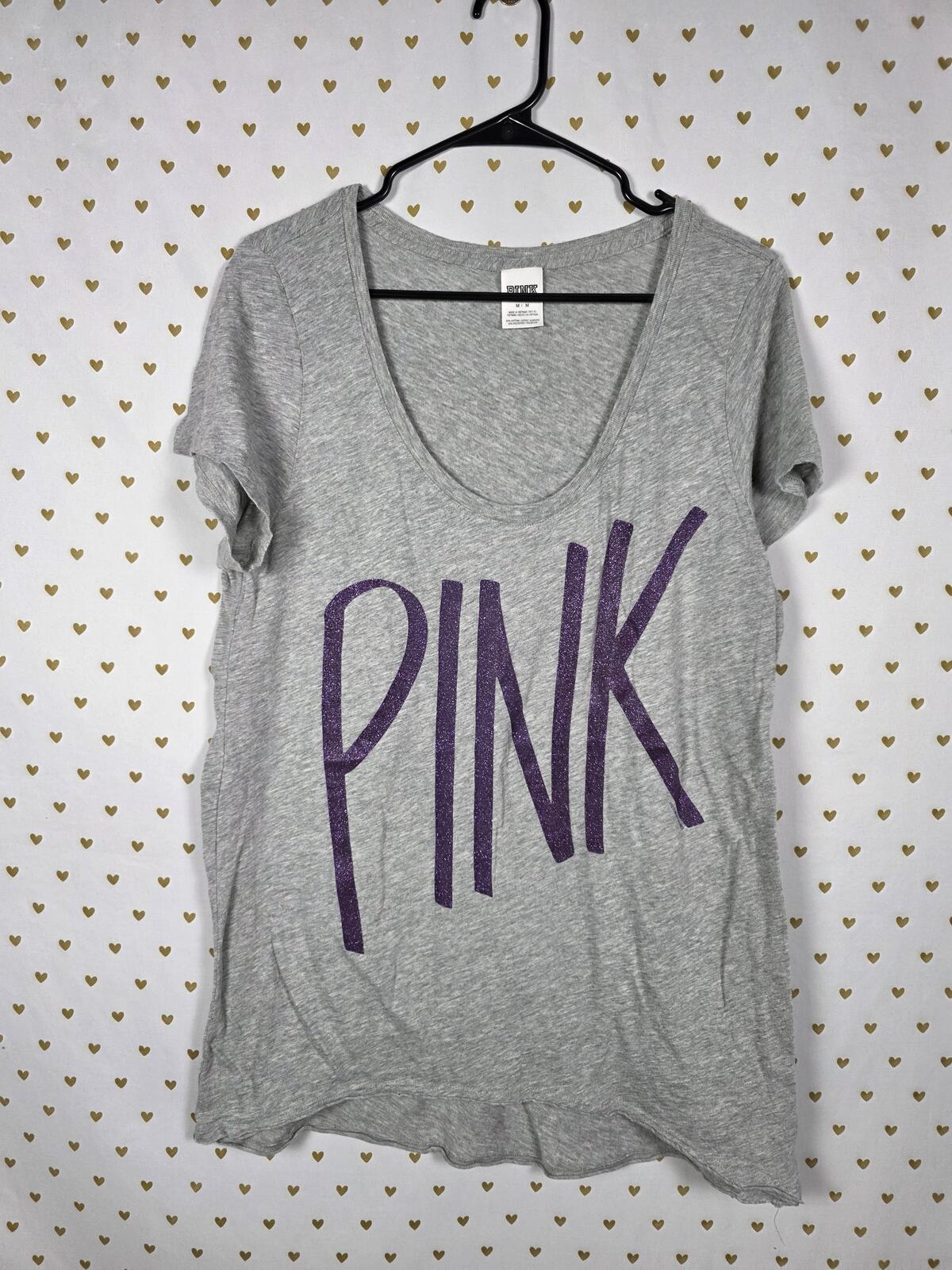 Victorias Secret PINK Purple GLITTER BLING Logo oversized tee shirt MEDIUM