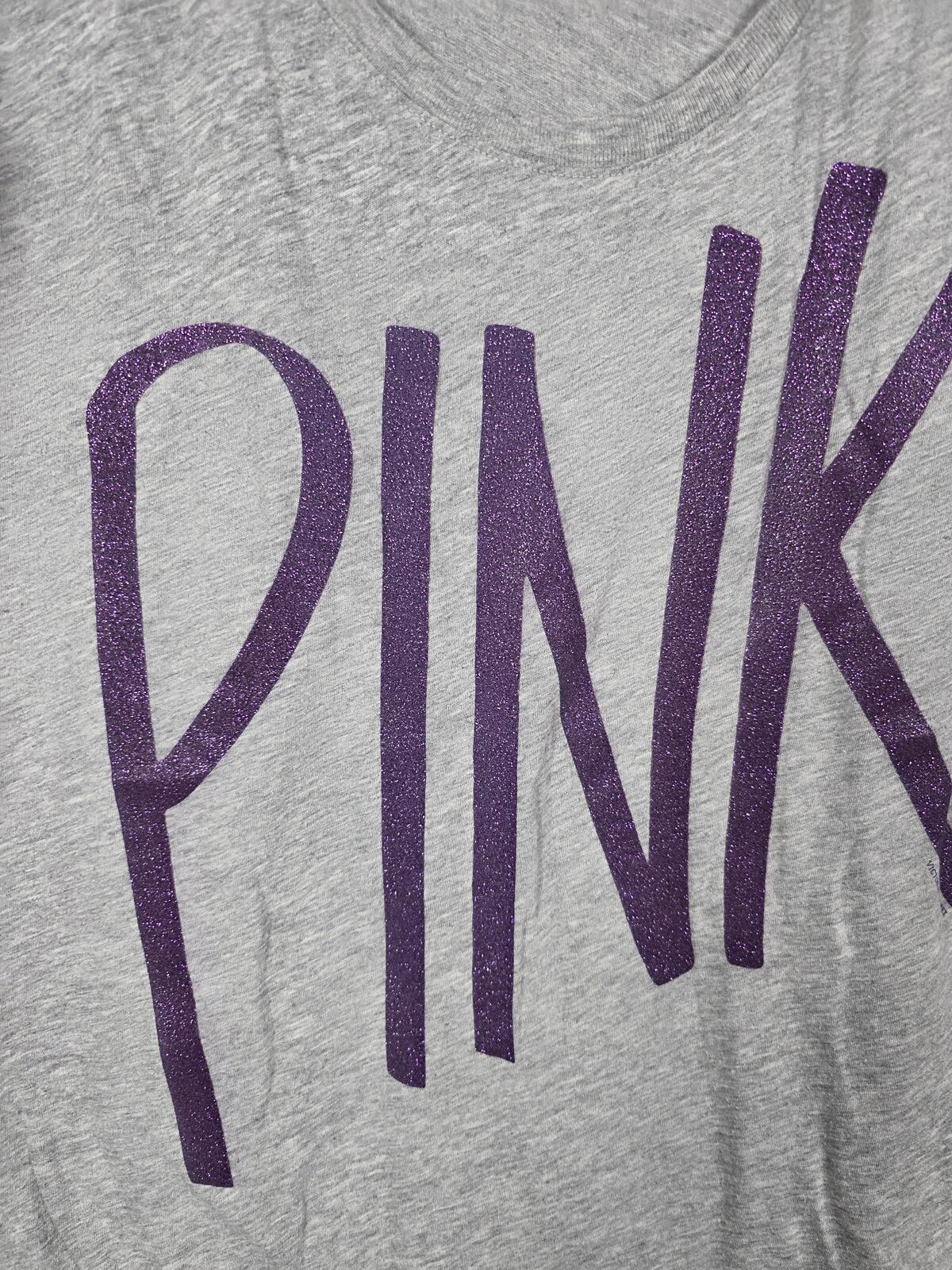 Victorias Secret PINK Purple GLITTER BLING Logo oversized tee shirt MEDIUM
