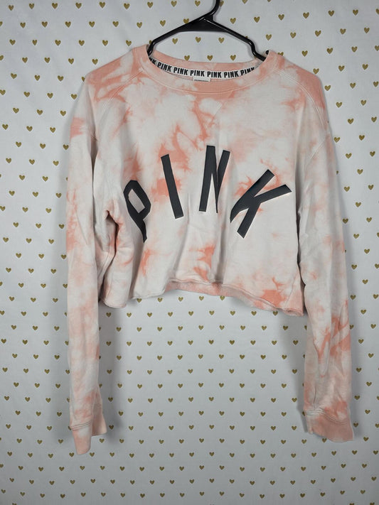 Victorias Secret Pink Tye Dye Cropped long sleeve logo sweater shirt XS