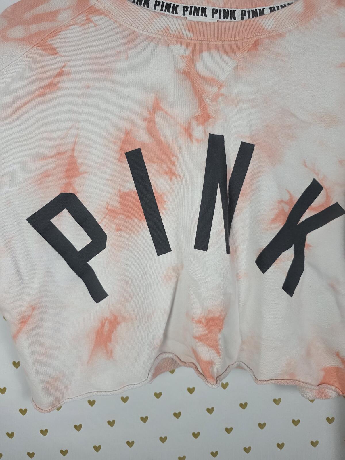 Victorias Secret Pink Tye Dye Cropped long sleeve logo sweater shirt XS