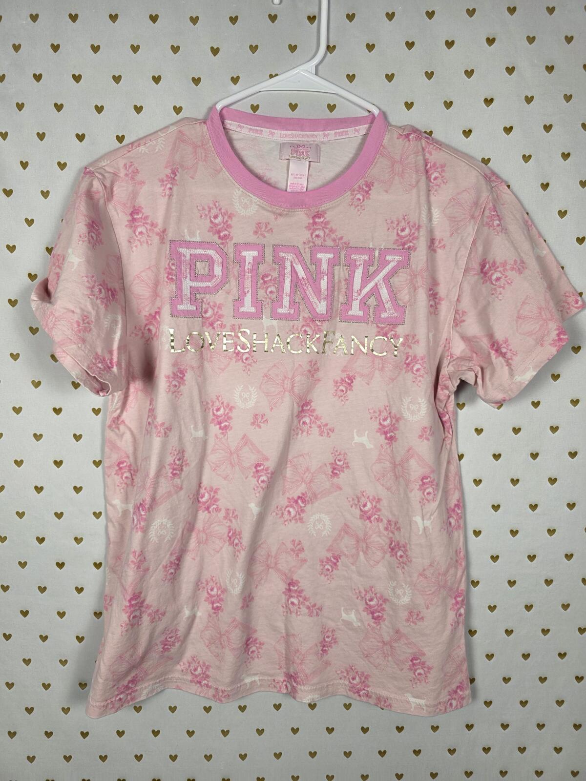 Victorias Secret PINK LOVESHACKFANCY Floral Campus Tee XS Logo Bows