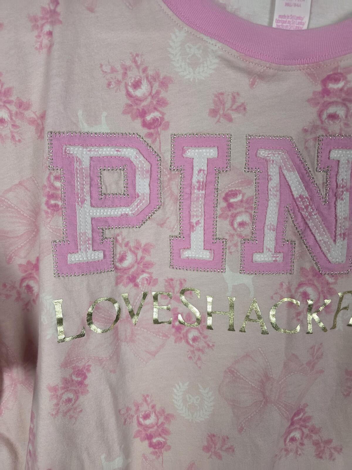 Victorias Secret PINK LOVESHACKFANCY Floral Campus Tee XS Logo Bows