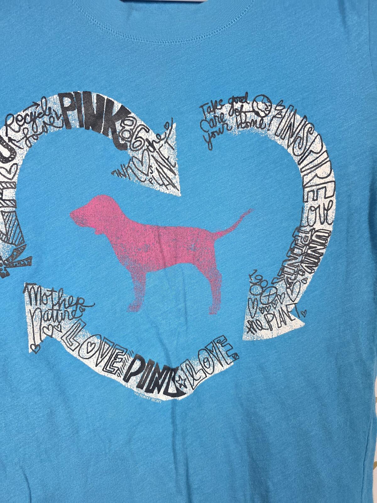 Victorias Secret PINK Vintage y2k Recycle Tee shirt Dog Logo Cotton Small HTF